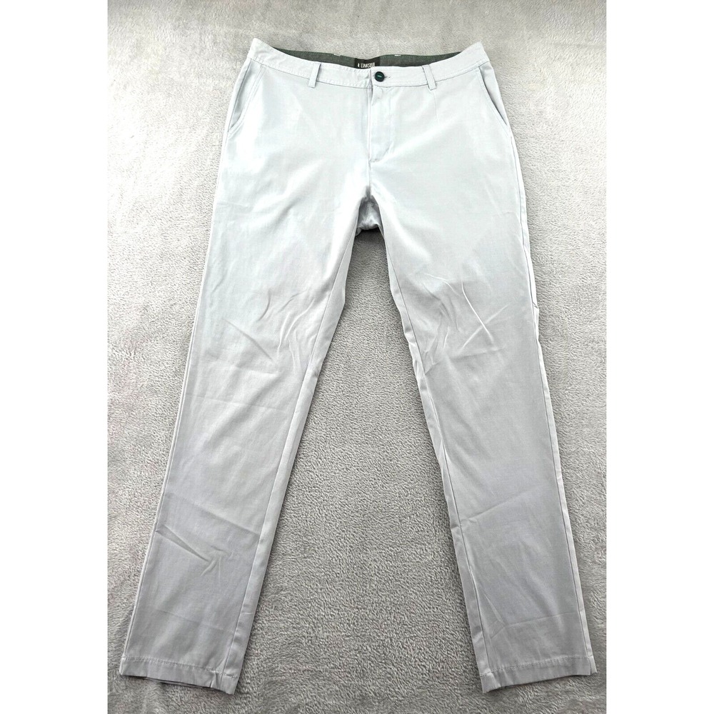 Linksoul Pants Men's Sz 36L Golf Light Gray Off White Flat Front Performance